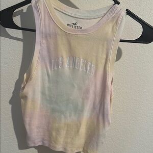 Hollister Pink Yellow Crop Muscle Tee